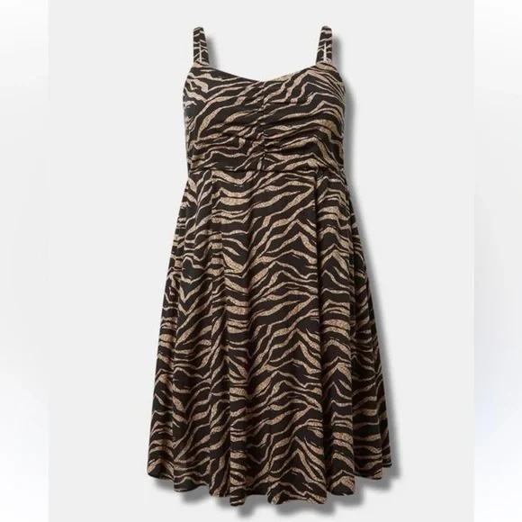 Torrid Womens Black/Brown Striped Mini Challis Skater Dress, Pocket, Plus Size 3 - Picture 7 of 15